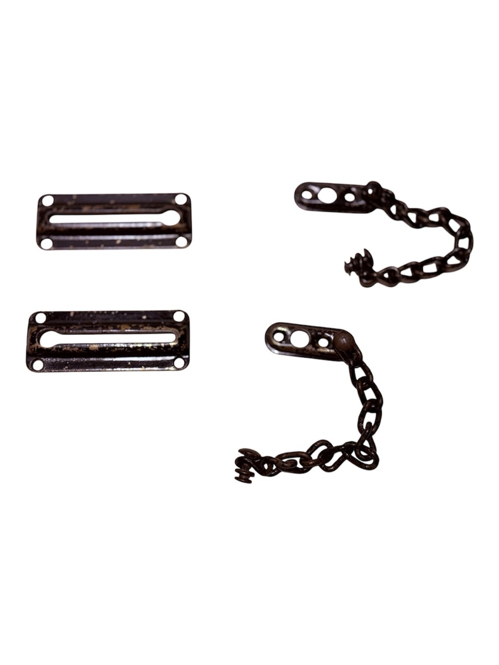 Set of 2 Vintage 70s Brass Door Chain Lock Latch Hardware
